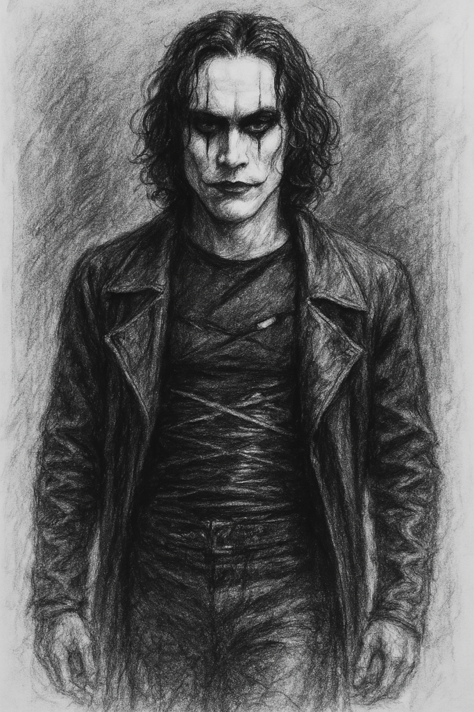 Imagen a carboncillo de Brandon Lee en The crow